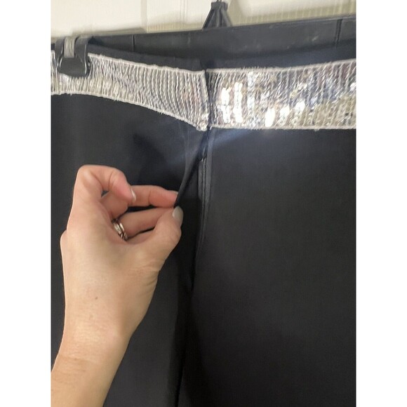 LARRY LEVINE Pants Size 14 Black Silver Sequin Waistband Wide Leg Soft Slacks - Picture 4 of 6